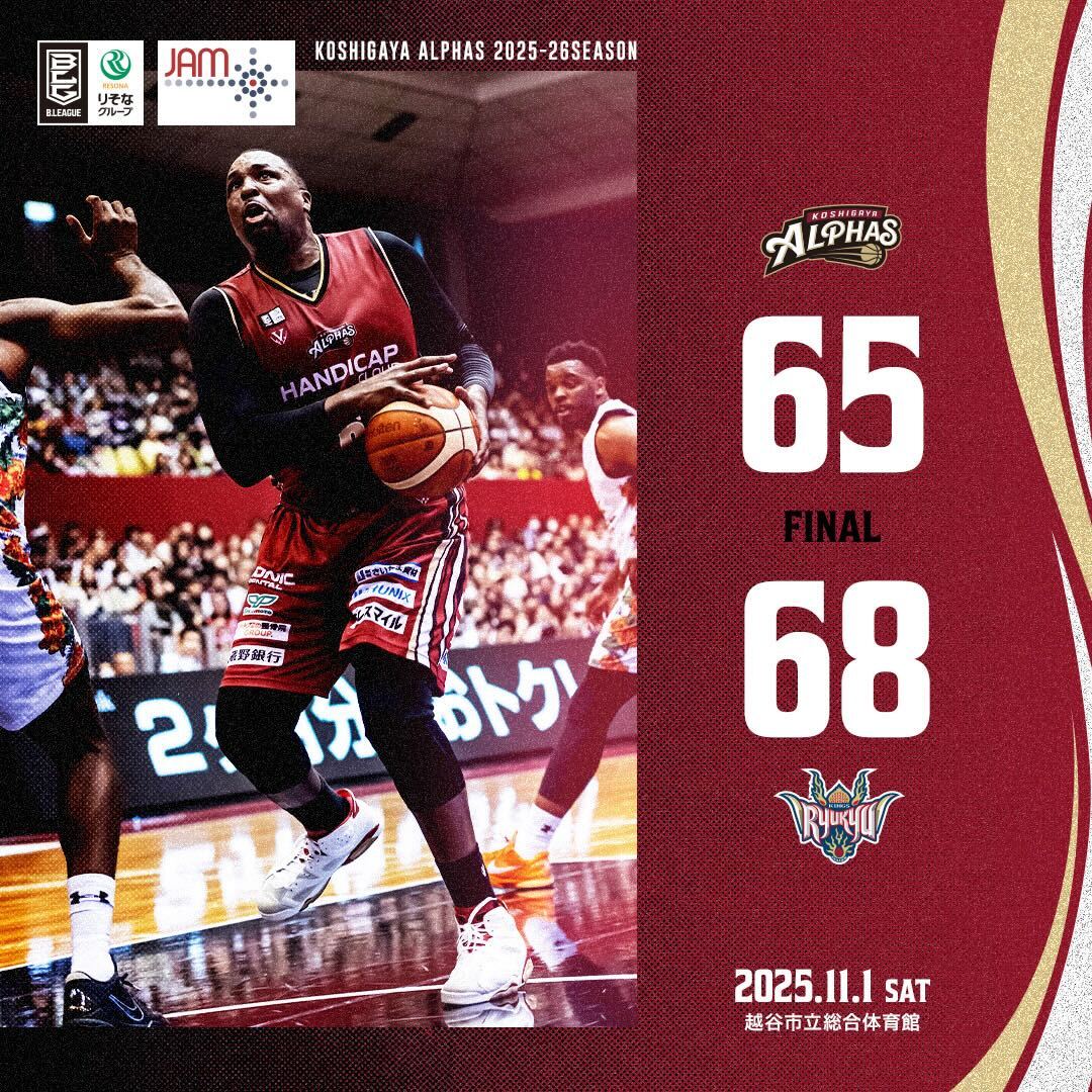 【試合レポート】りそなグループ B.LEAGUE 2025-26 SEASON 第7節 GAME1 2025年11月1日(土) vs.琉球ゴールデンキングス〔HOME GAME〕                          　