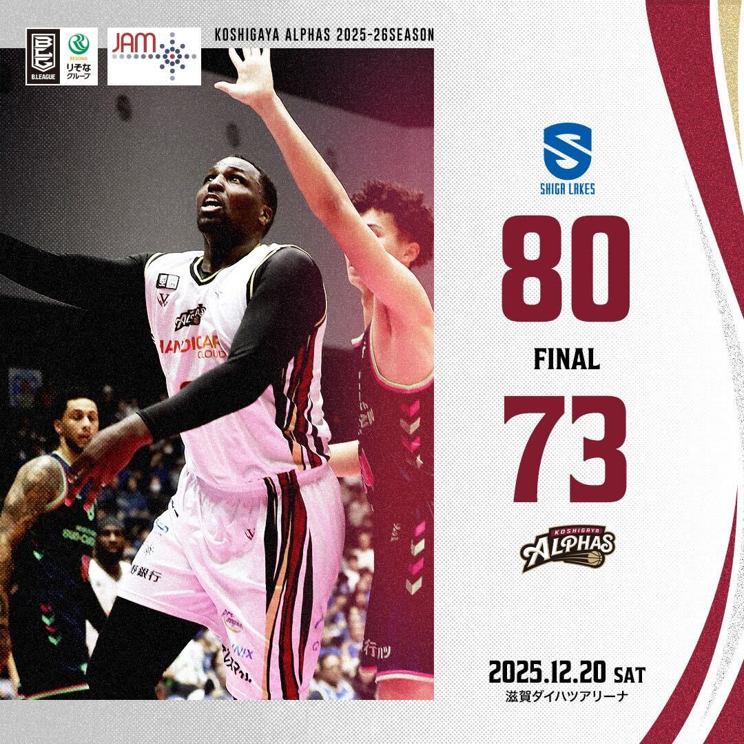 【試合レポート】りそなグループ B.LEAGUE 2025-26 SEASON 第15節 GAME1 2025年12月20日(土) vs.滋賀レイクス〔AWAY GAME〕                          　